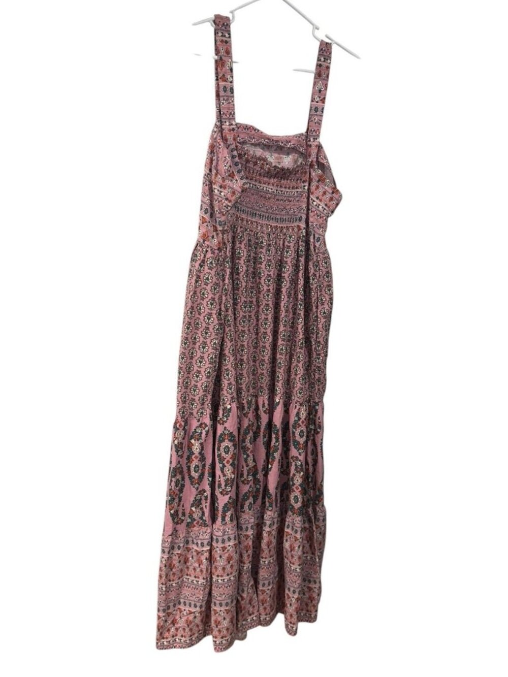 Knox Rose Tiered Maxi Dress L Pink Floral Paisley Print Boho Prairie Milkmaid - Picture 3 of 8